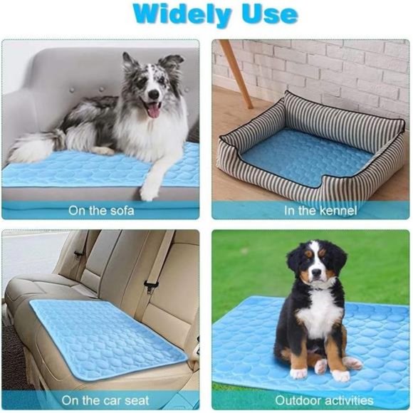 Washable Dog Cooling Mat Ice Silk Pet Self Cooling Pad Blanket (40x28 in, Blue) - Picture 3 of 6